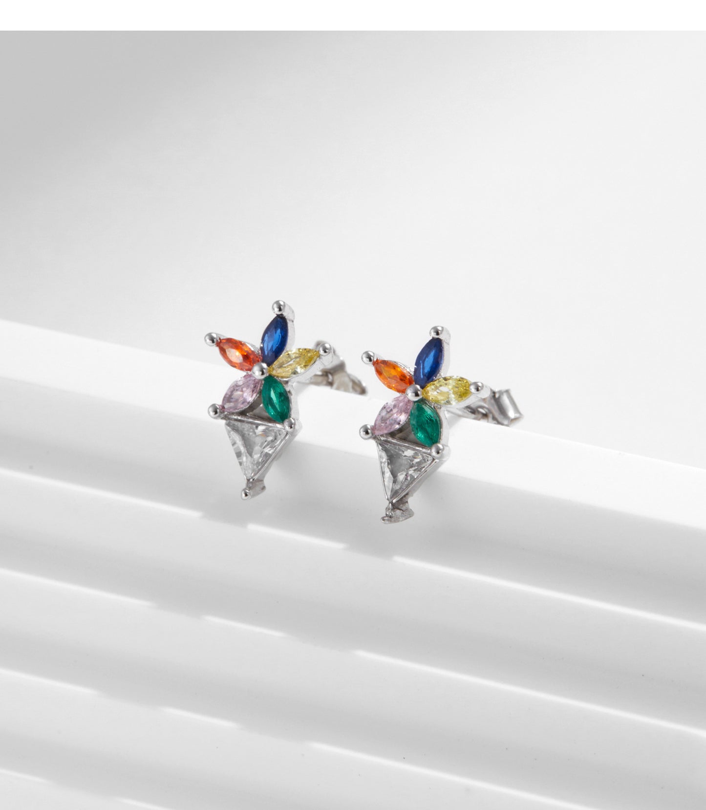 Planderful Everyday Genie Earrings – Exquisite Rainbow Zircon Flower Design
