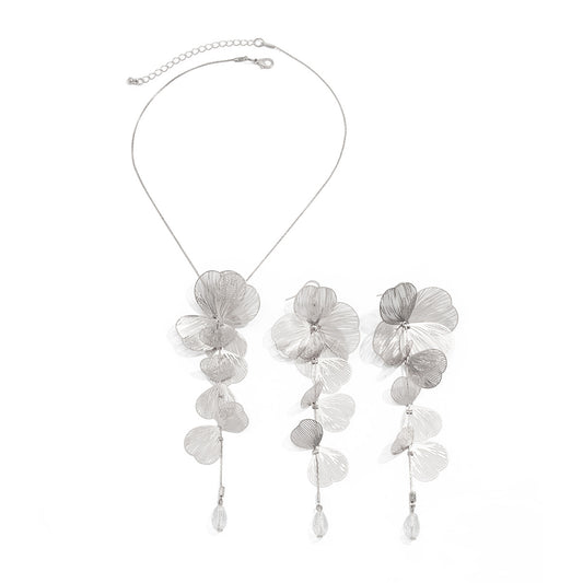 Ginkgo Leaf Pearl-Style Necklace & Earrings Set
