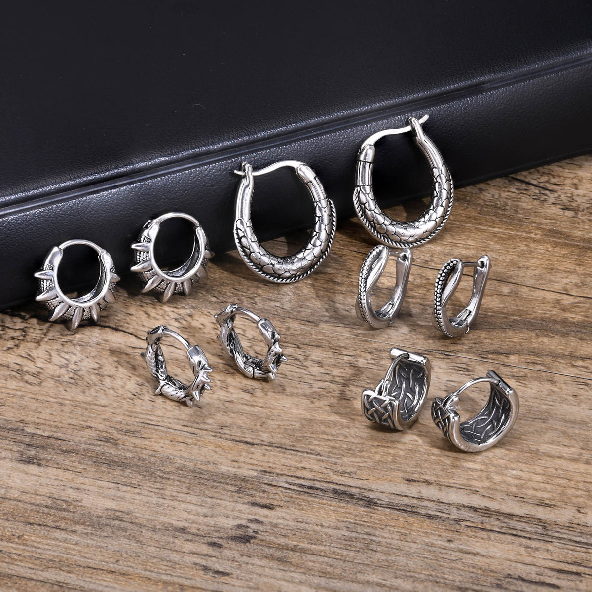 Antique Silver Tribal Sunburst Hoop Earrings