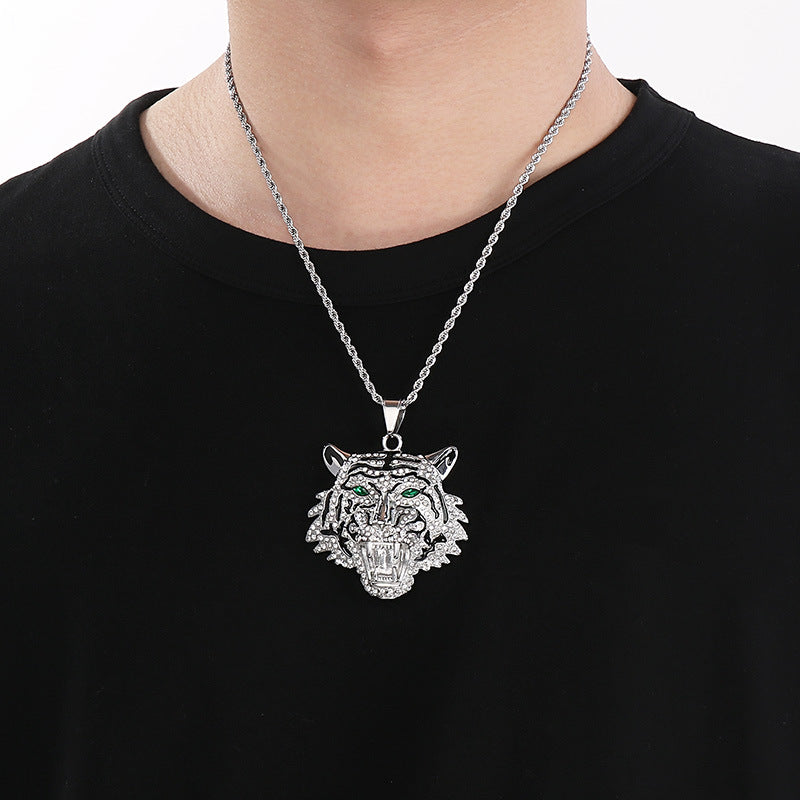 Planderful Hipster Tiger Head Pendant For Men Zircon Inlay