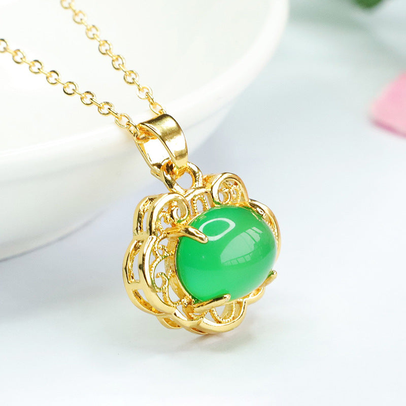 Wishful Hollow Pendant with Green Oval Chalcedony Ice