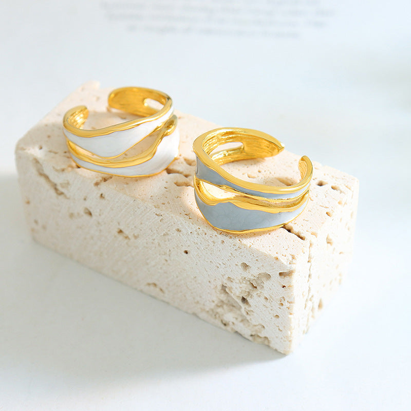 Exquisite Blue and White Oil Dripping Irregular Opening Ring - Everyday Genie Collection