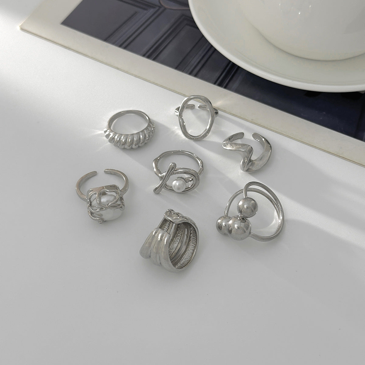 Planderful Vienna Verve Baroque Pearl Ring Geometric Stacking Statement Jewelry For Women