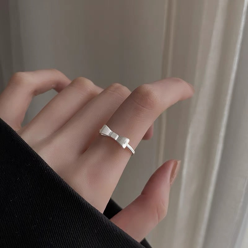 925 Sterling Silver Adjustable Bow Ring Women's Fashion