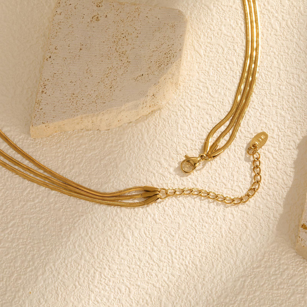 Wind Stainless Steel Multi-Layer Three-Layer Flat Snake Chain Necklace Gold-Plated Lady