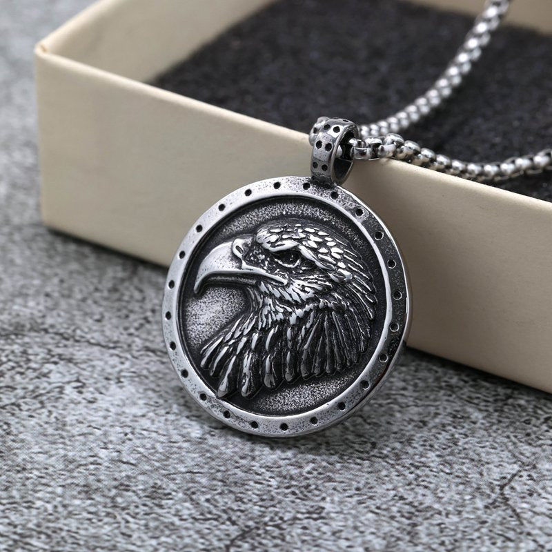 Unisex Double Sided Eagle Pendant Necklace In Retro Stainless Steel By Planderful