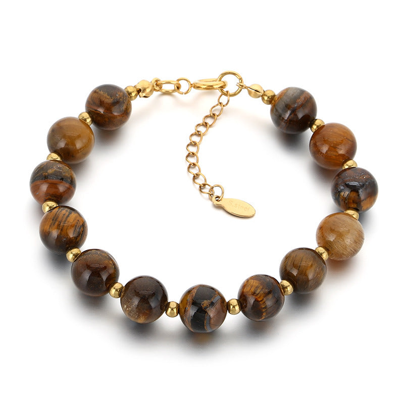 Bracelet – Tiger's Eye Stone Beaded Stainless Steel Round Beads With Extension Chain