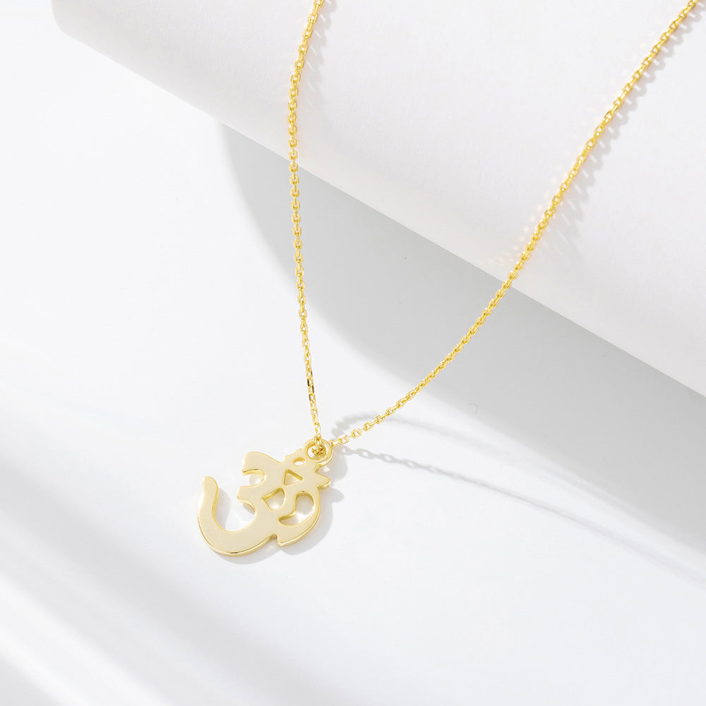 S925 Sterling Silver Aum Symbol Necklace Personality Creative Geometric Hollow Pendant Clavicle Chain