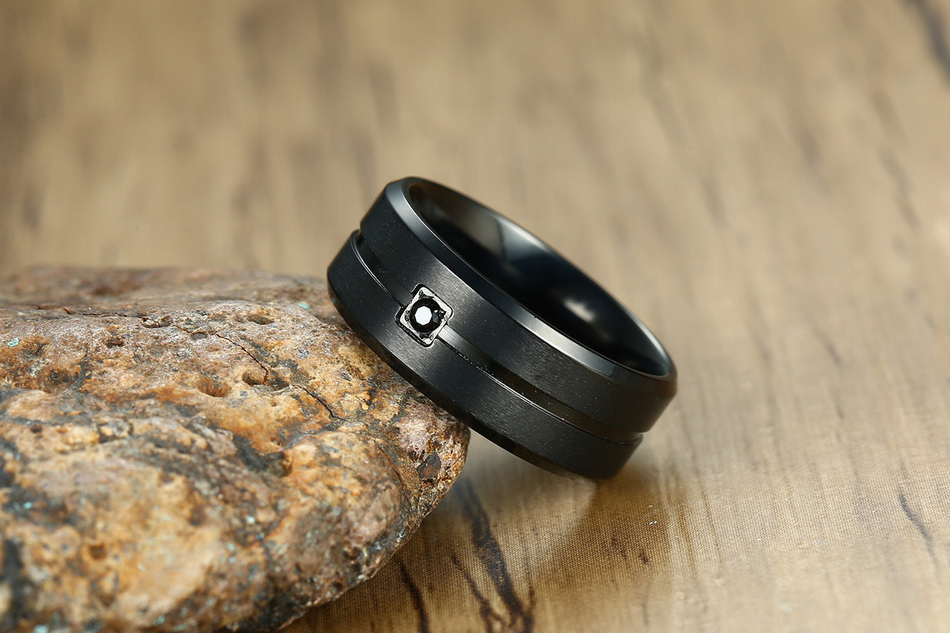 Stainless Steel Single Zircon Ring for Men, Steel Color Personalized Index Finger Ring