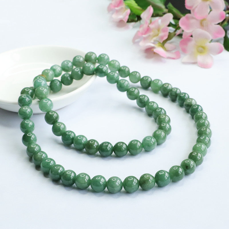 Natural Jade Necklace A Grade Oil Green Bead String Bracelet 9mm Jade