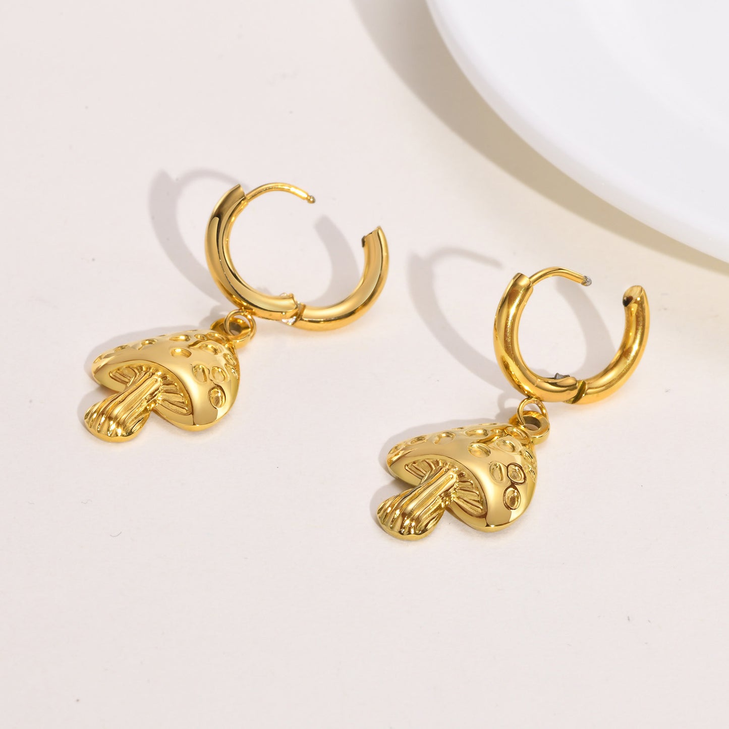 European And American Stainless Steel Gold Mushroom Earrings