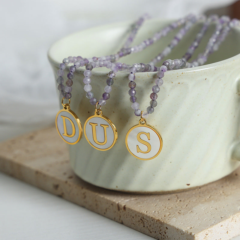 Luxurious Titanium Gold-Plated Mother-of-Pearl Pendant Necklace with Zircon Details