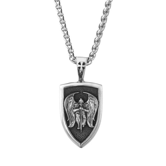 1. Planderful St Michael Cross Pendant Necklace in Stainless Steel for Men Vintage Hip Hop Gift