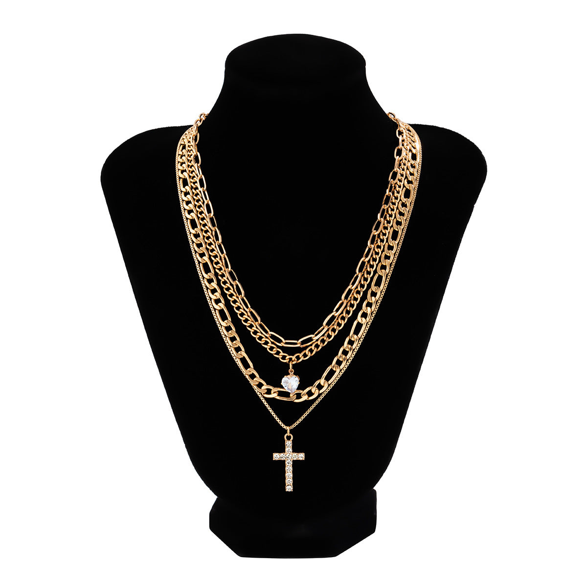 European and American Cross Jewelry Collection with Full Diamond Heart Pendant Necklace