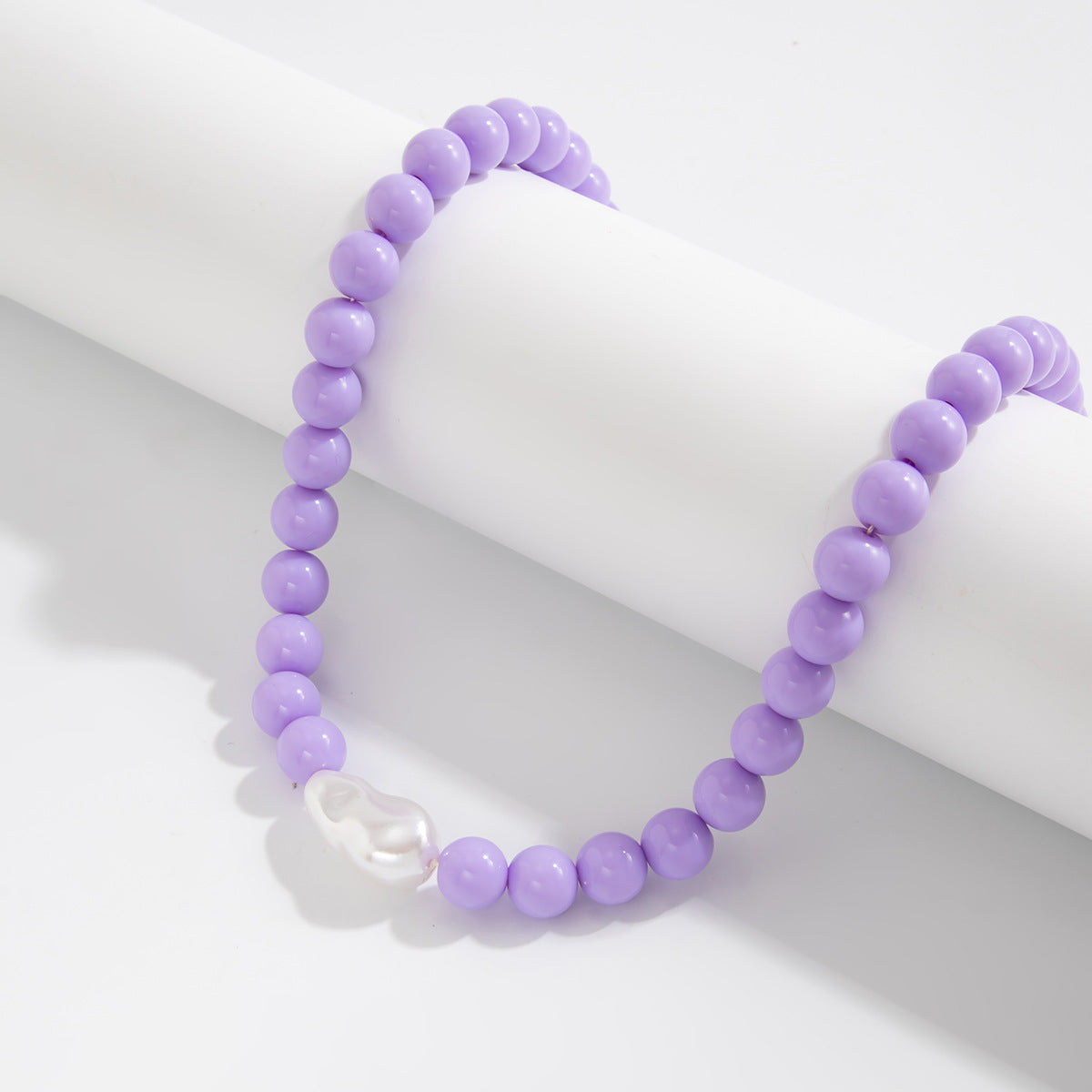Colored Round Beads Pearl Necklace Dopamine Beaded Holiday Wind Necklace