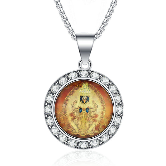 Zircon Necklace – Elegant Tibetan Guardian Thangka Design