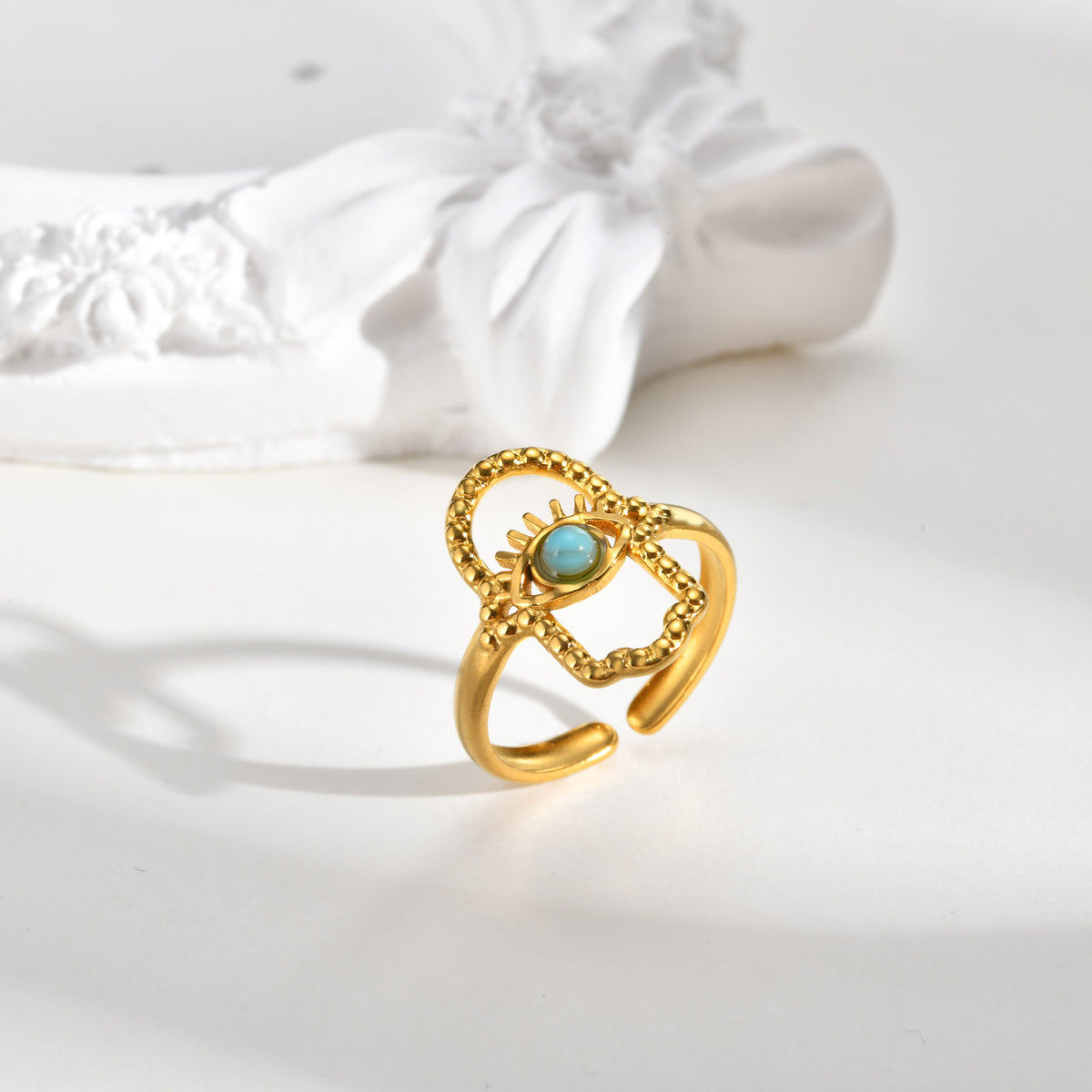 Stainless Steel Casual Gentle Cure Turquoise Triple Open Ring