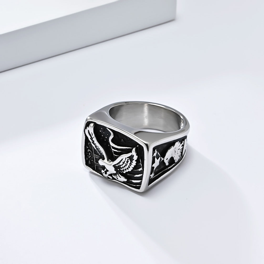 Planderful Mens Eagle Ring Stainless Steel Personalized Memorial For Marine Veterans Gift