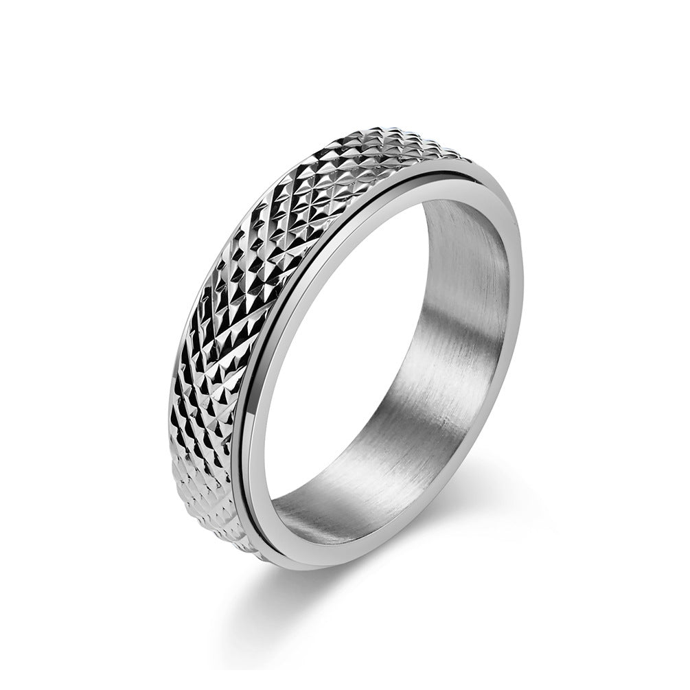 Planderful Rotating Titanium Ring Rhombus Design Unisex Fashion for Hipster Jewelry Lovers