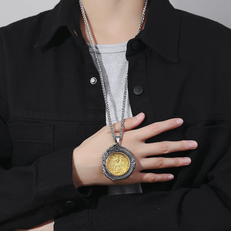 Steel Necklace – Elegant Mens Zodiac Buddha Retro Chain for Everyday Style and Gift