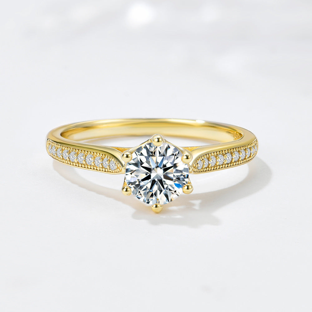 Classic Six-Claw Zircon Ring S925 Sterling Silver Ring Birthday Gift Wedding Ring Jewelry