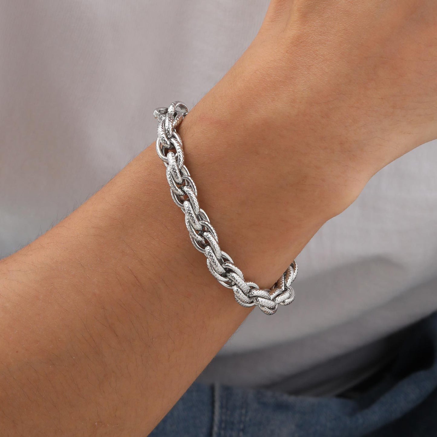 Stainless Steel Twisted Twist Chain Bracelet Vintage Grey Men's Jewelry