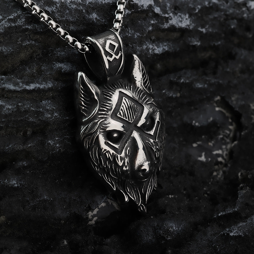 Nordic Retro Stainless Steel Men's Pendant Viking Wolf Necklace