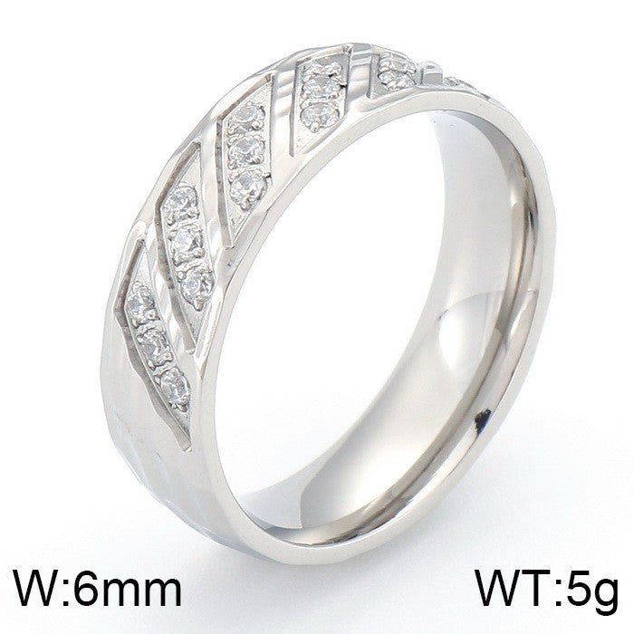Titanium Steel Couple Ring Pair Ring, Hammer Texture Inlaid Zircon Titanium
