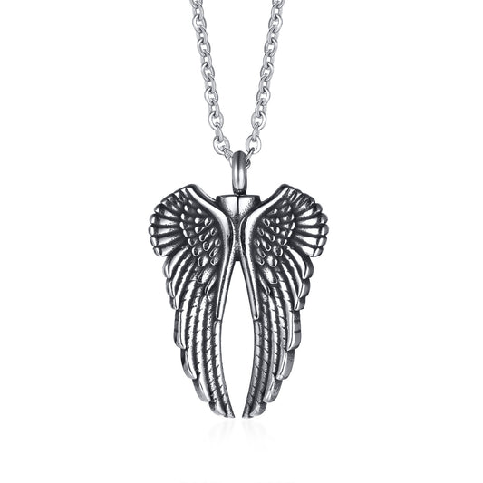 Stainless Steel Angel Wings Urn Pendant Necklace for Men