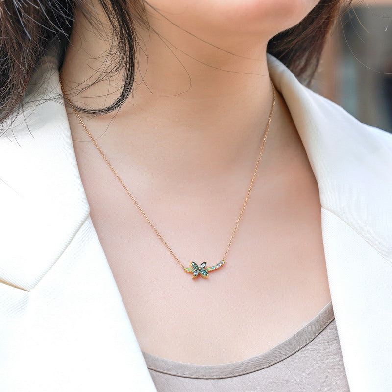 S925 Sterling Silver Gold-Plated Moss Agate Flower Necklace