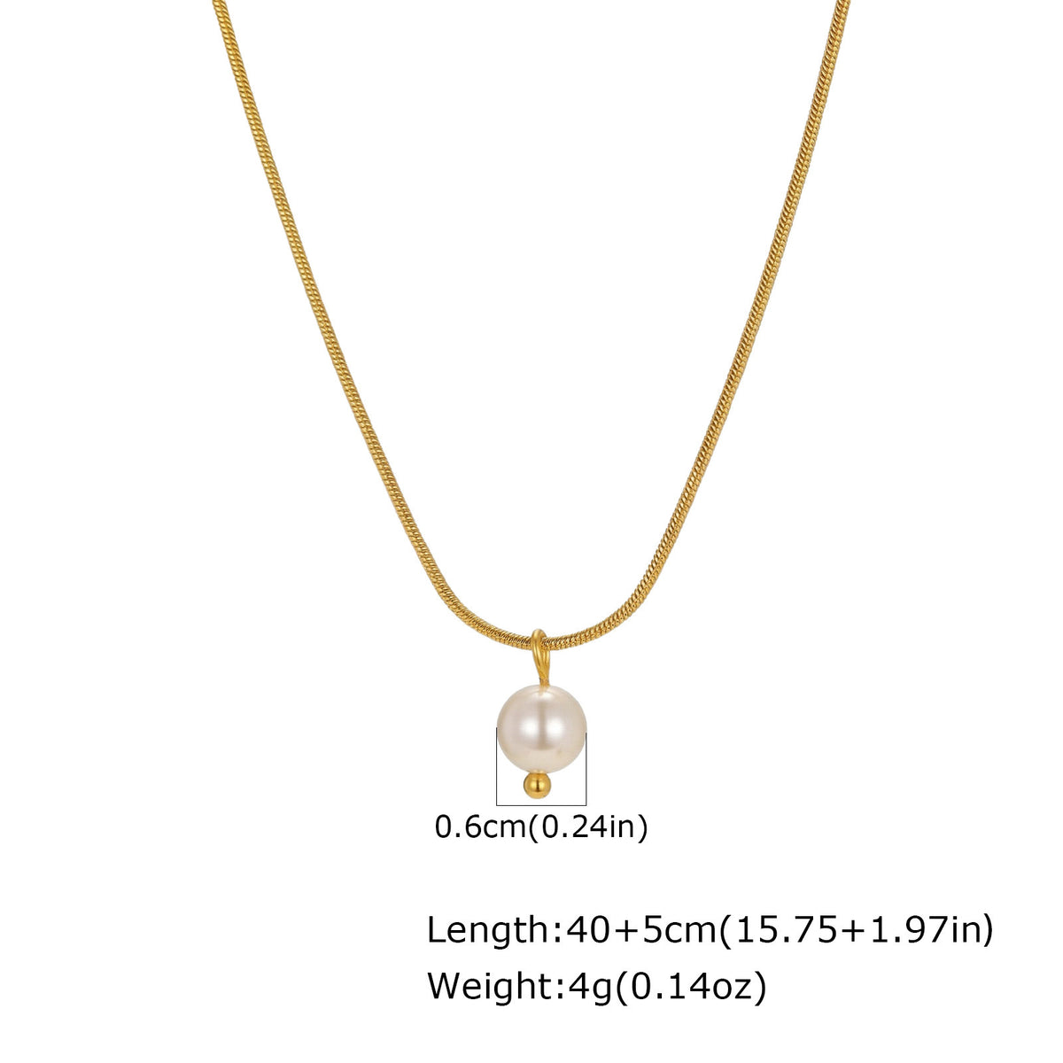 Stainless Steel – Round Snake Chain Imitation Pearl Necklace Gold