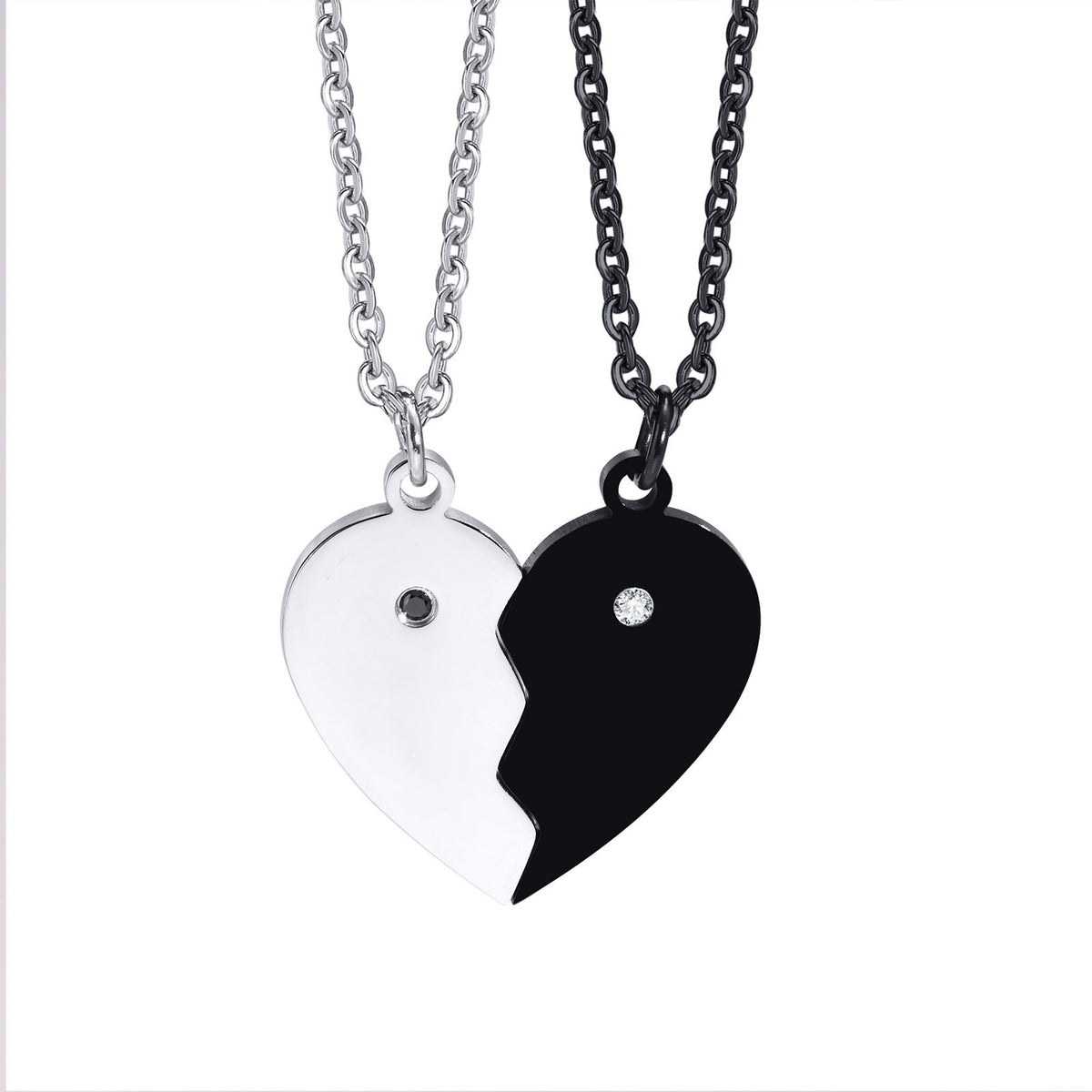 Heart Zircon Black Stainless Steel Necklace Unisex