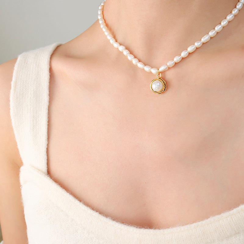 French Elegance Pearl Pendant Necklace with Baroque Freshwater Pearls