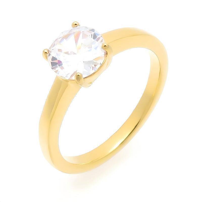 Stainless Steel Marriage Proposal Zircon Ring Four-Claw Inlaid Round Zircon Square
