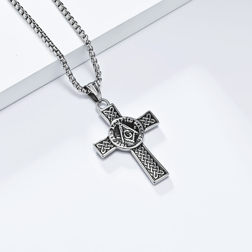 Planderful Masonic Cross Necklace Titanium Steel Pendant For Fraternity Brothers Timeless Celtic Knot