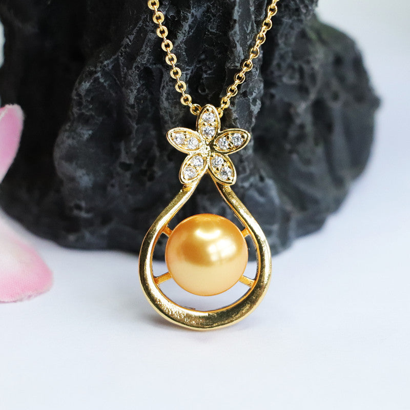 Champagne Shell Pearl Five-Petal Pendant — No Chain
