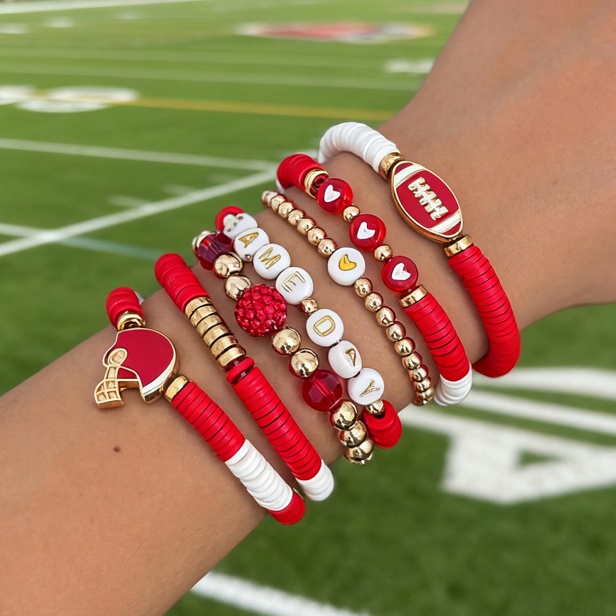 Planderful Football Bracelet Set Vienna Verve Game Day Jewelry For Women Bold Colorful Drip Statement