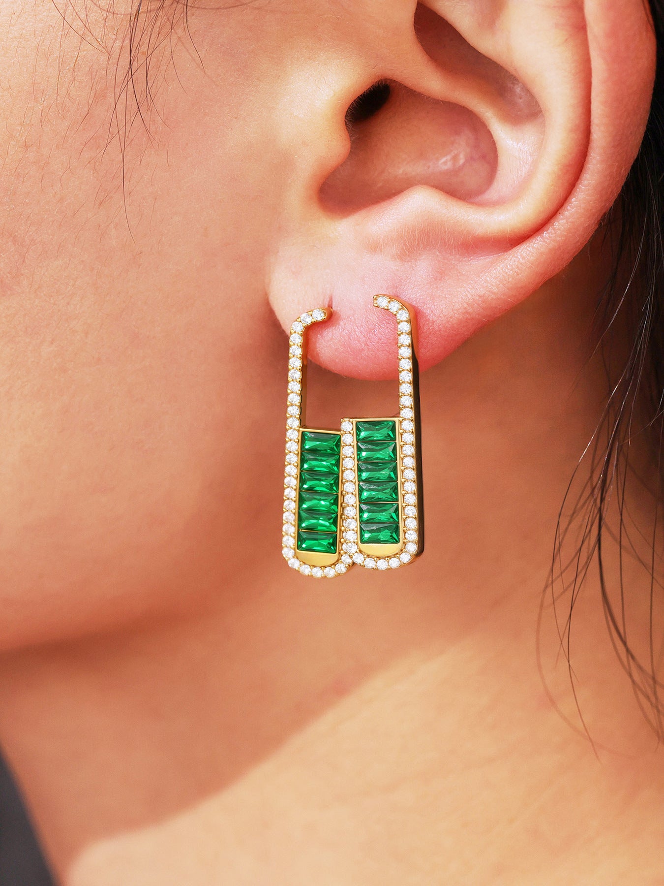 Planderful Zircon U Shaped Earrings Stainless Steel Ladies