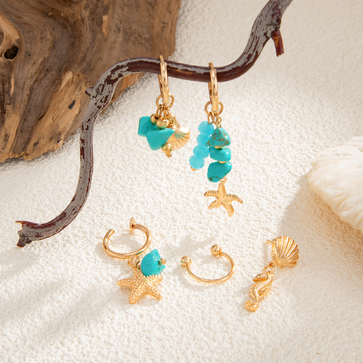 Planderful Vienna Verve Turquoise Pendant Earrings Vintage Ocean Scallop Starfish Fringed Ear Jewelry For Women