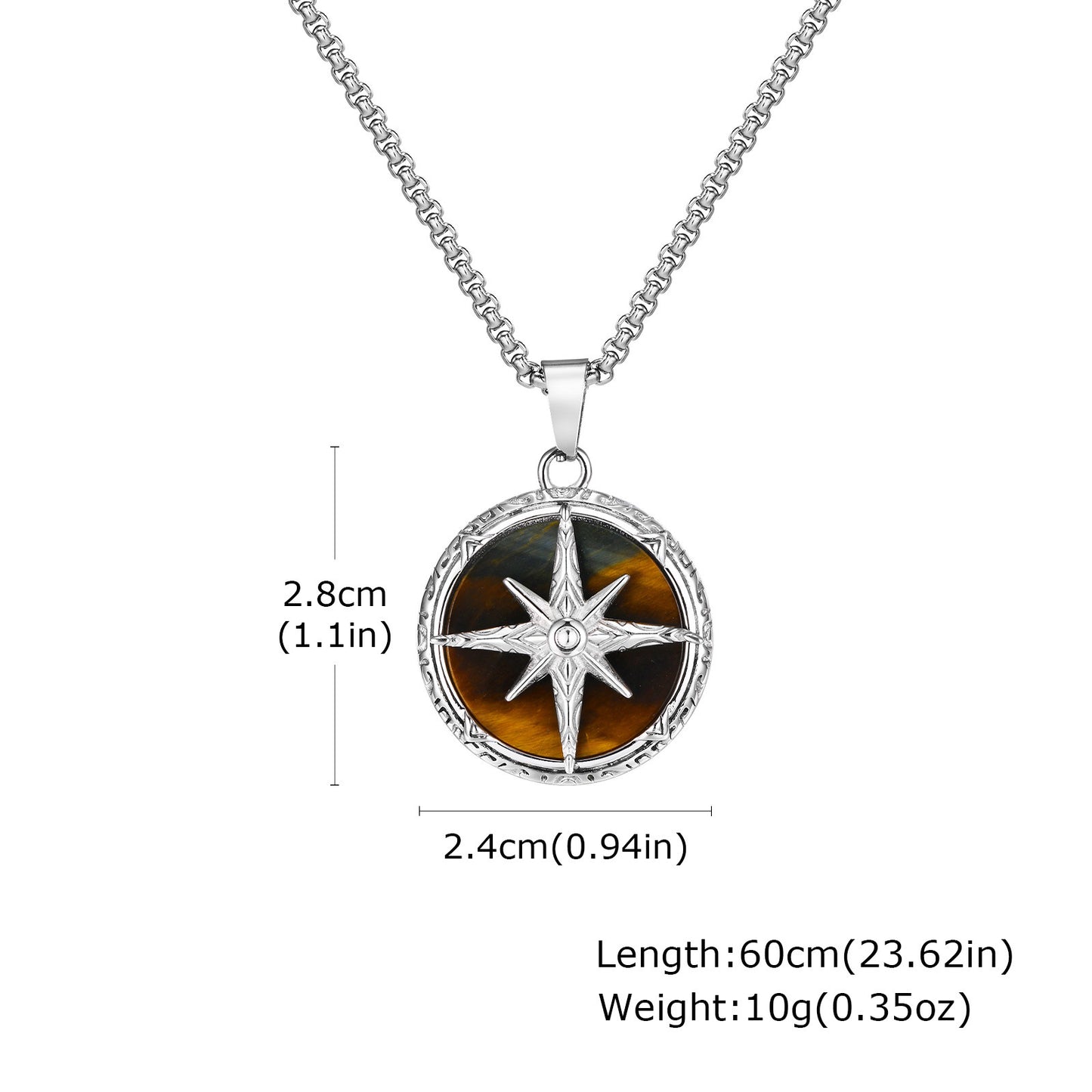 Planderful Bold Steel Tiger's Eye Octagram Pendant For Men