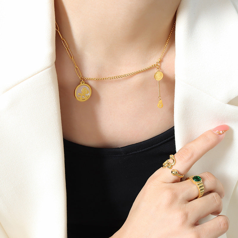 European and American Cartoons Inspired Personalized Necklace with Colorful Shell Inlays and Unique Charms