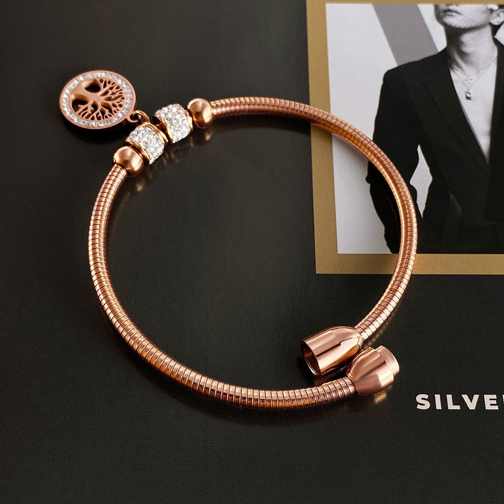 Planderful Tree of Life Diamond Encrusted Stainless Steel Bracelet Magnetic Luxury Jewelry For Women