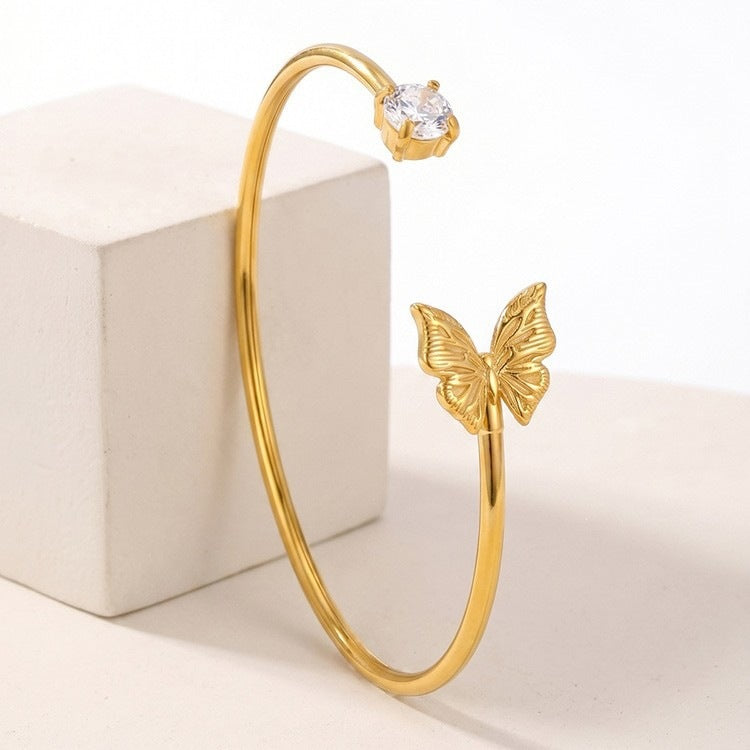 Butterfly Zircon Adjustable Vintage Stainless Steel Bracelet Unisex