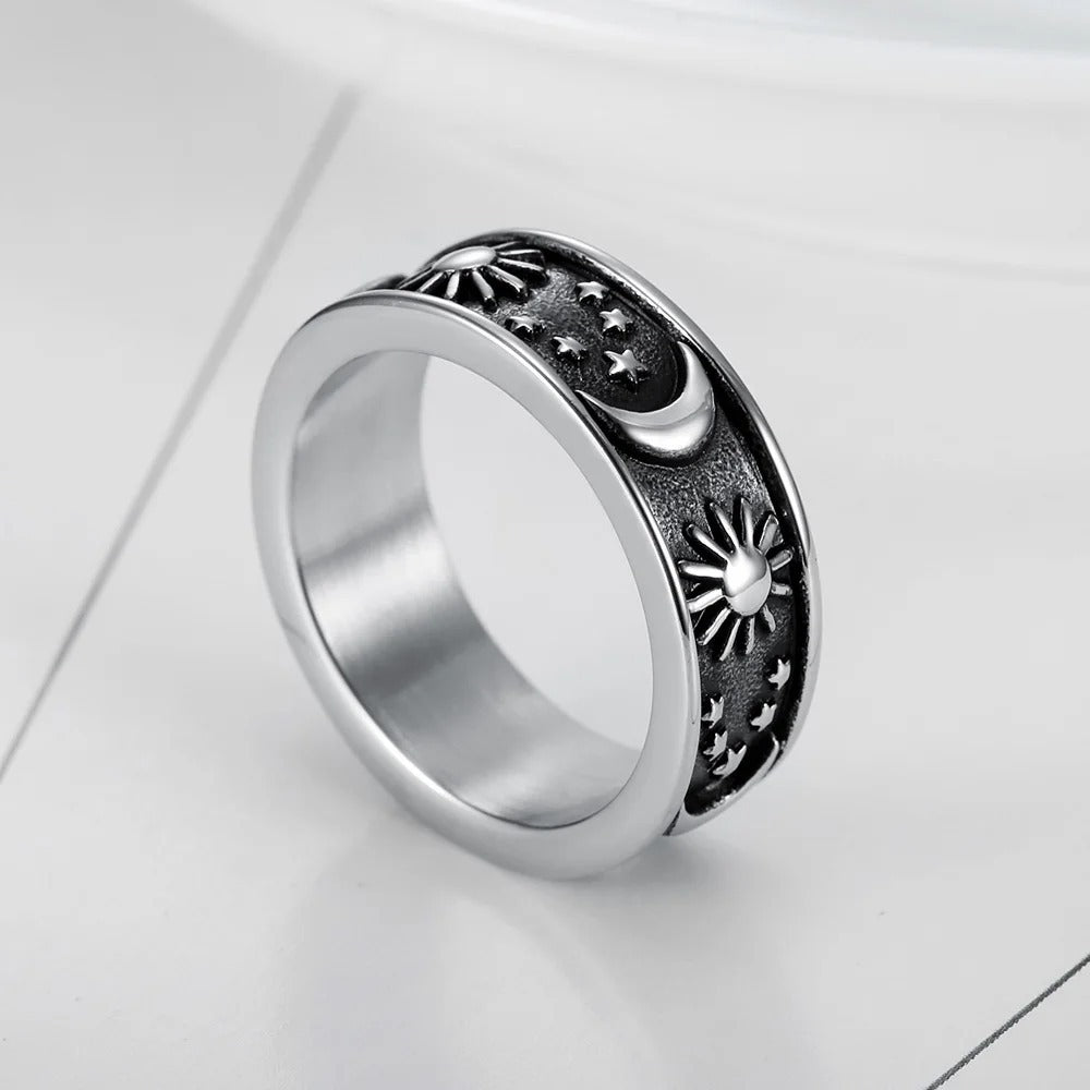 Titanium Ring For Men Bohemian Star Moon Sun Design Planderful Couple Jewelry Gift For Lovers