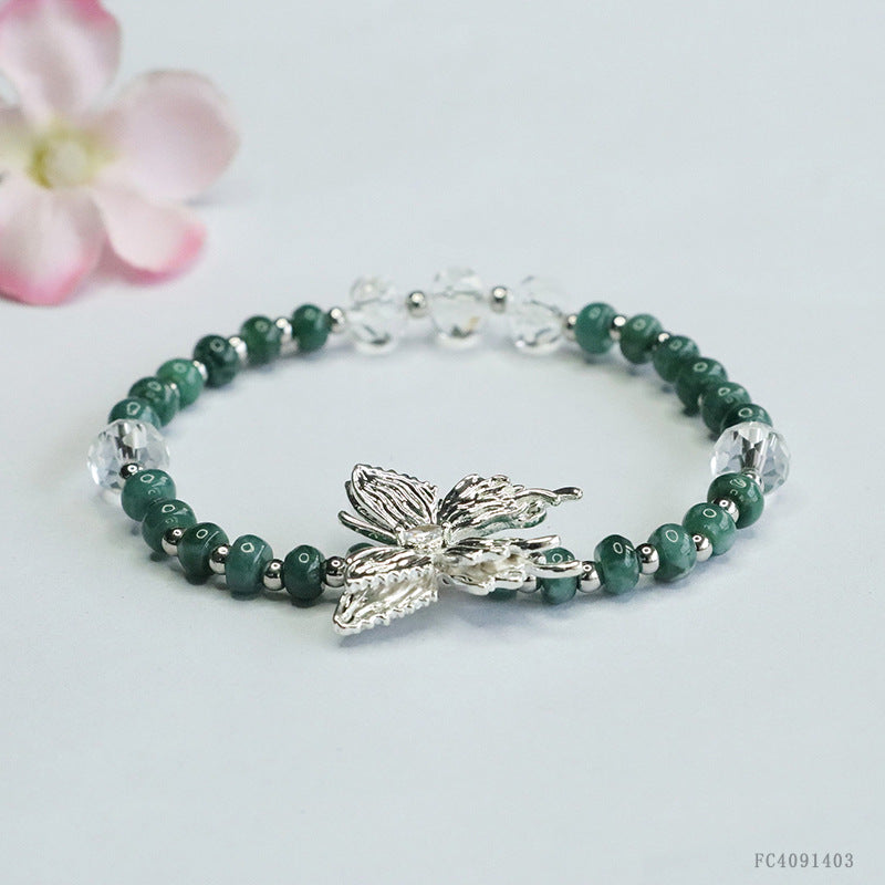 Blue Water Jadeite Butterfly & Abacus Bead Beaded Bracelet