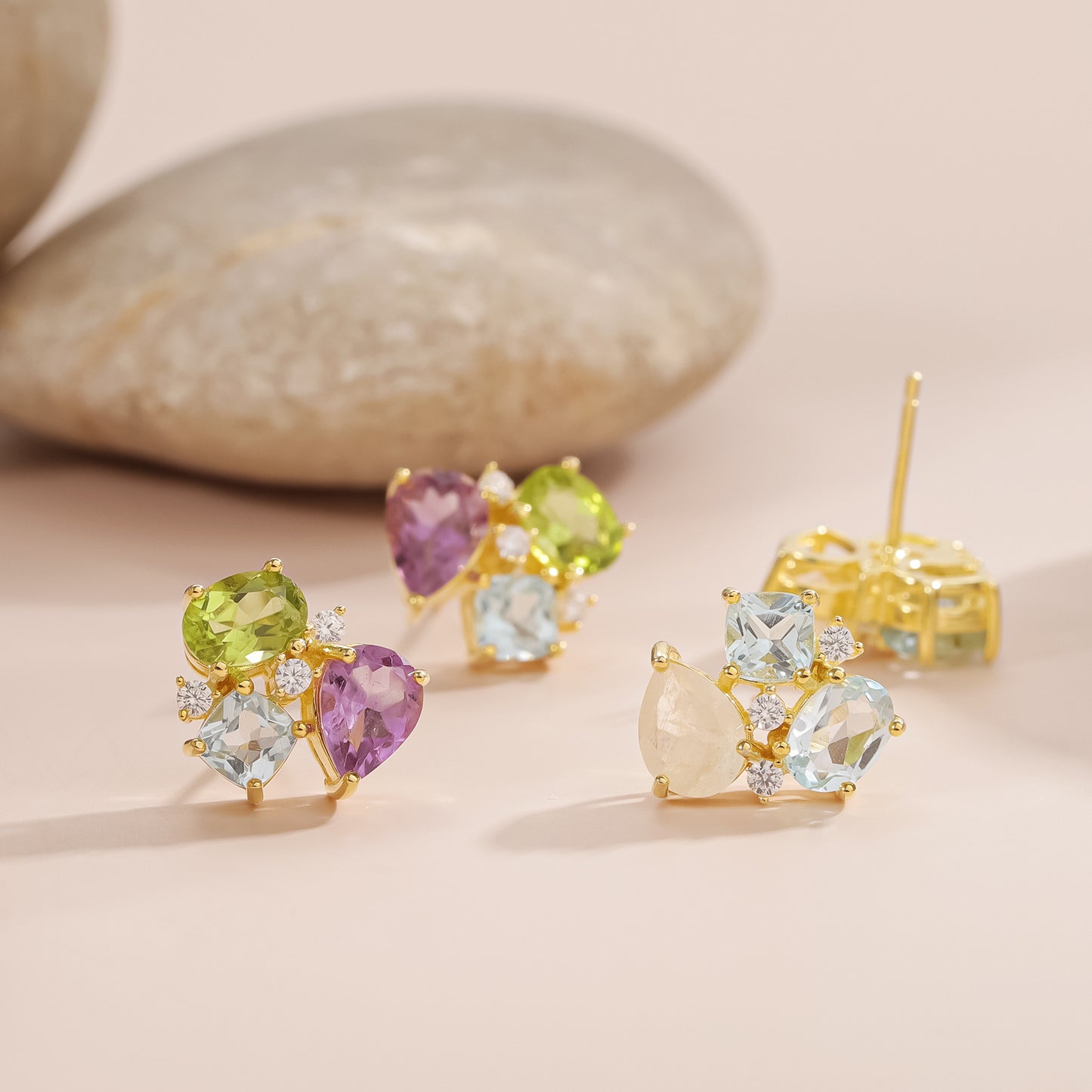 Spring and Summer Natural Fresh Color Gemstone Stud Earrings