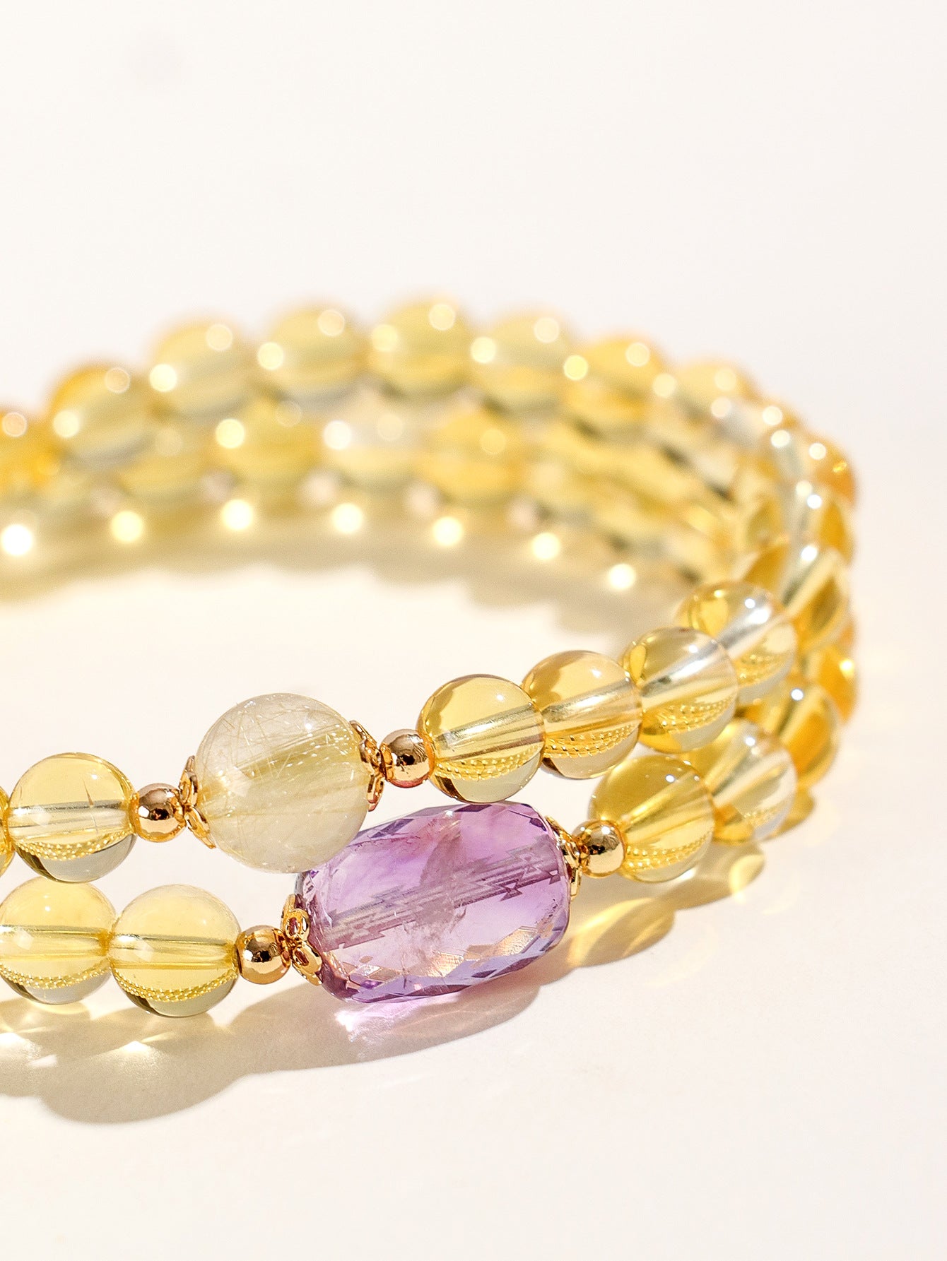 Planderful Fortune's Favor Bracelet – Elegant Double Circle Design with Golden Tiger Eye and Amethyst