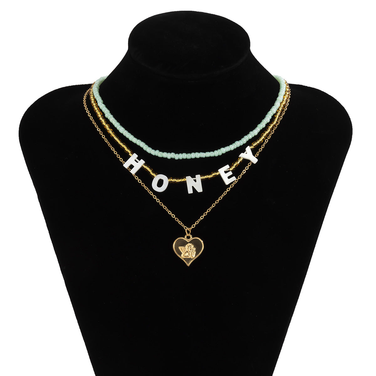 Honey Letter Necklace Stacked Portrait Beaded Heart By Planderful Vienna Verve For Women Chic Statement Jewelry