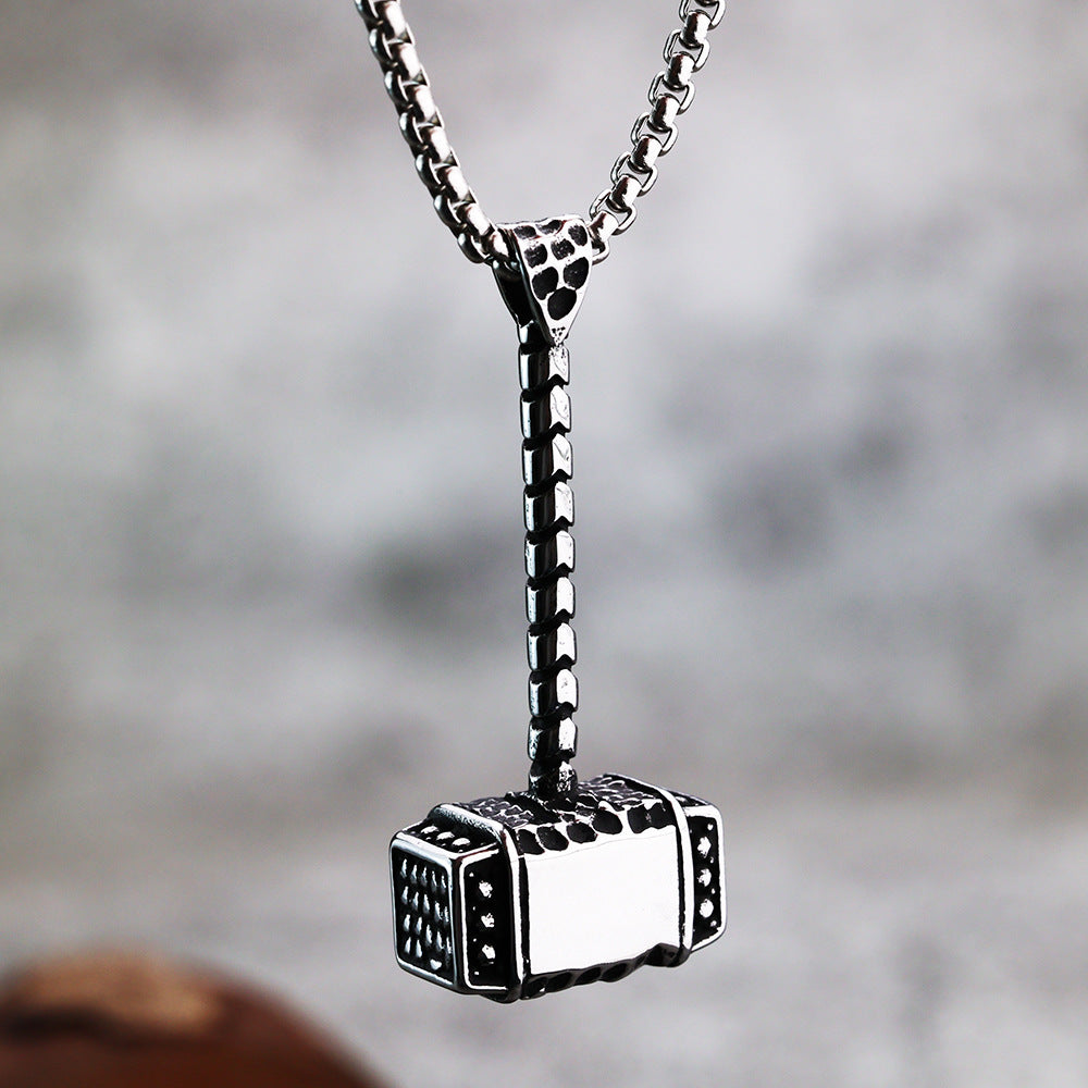 Planderful Mjolnir Necklace Titanium Steel Thor Hammer Pendant For Men And Women Cool Streetwear