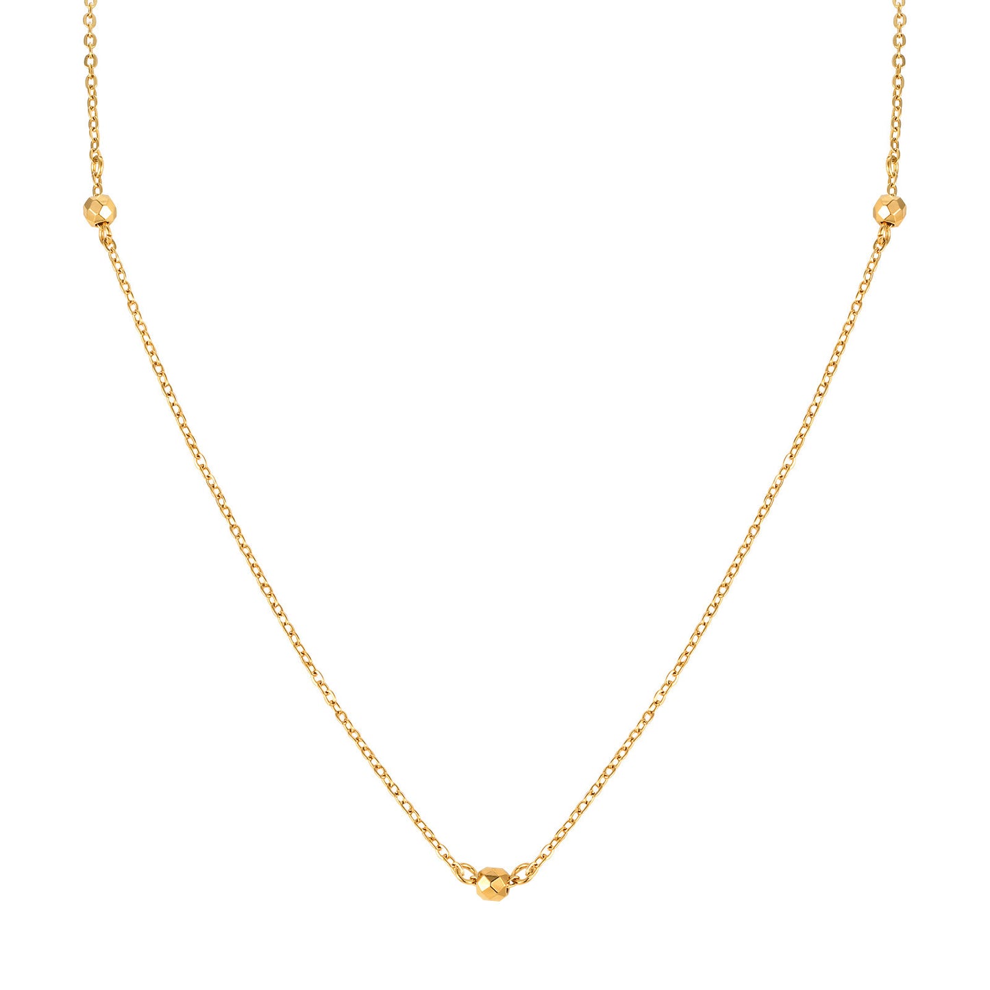 Ladies Stainless Steel Flat Cross Chain – Three Dancing Beads – Gold Necklace
